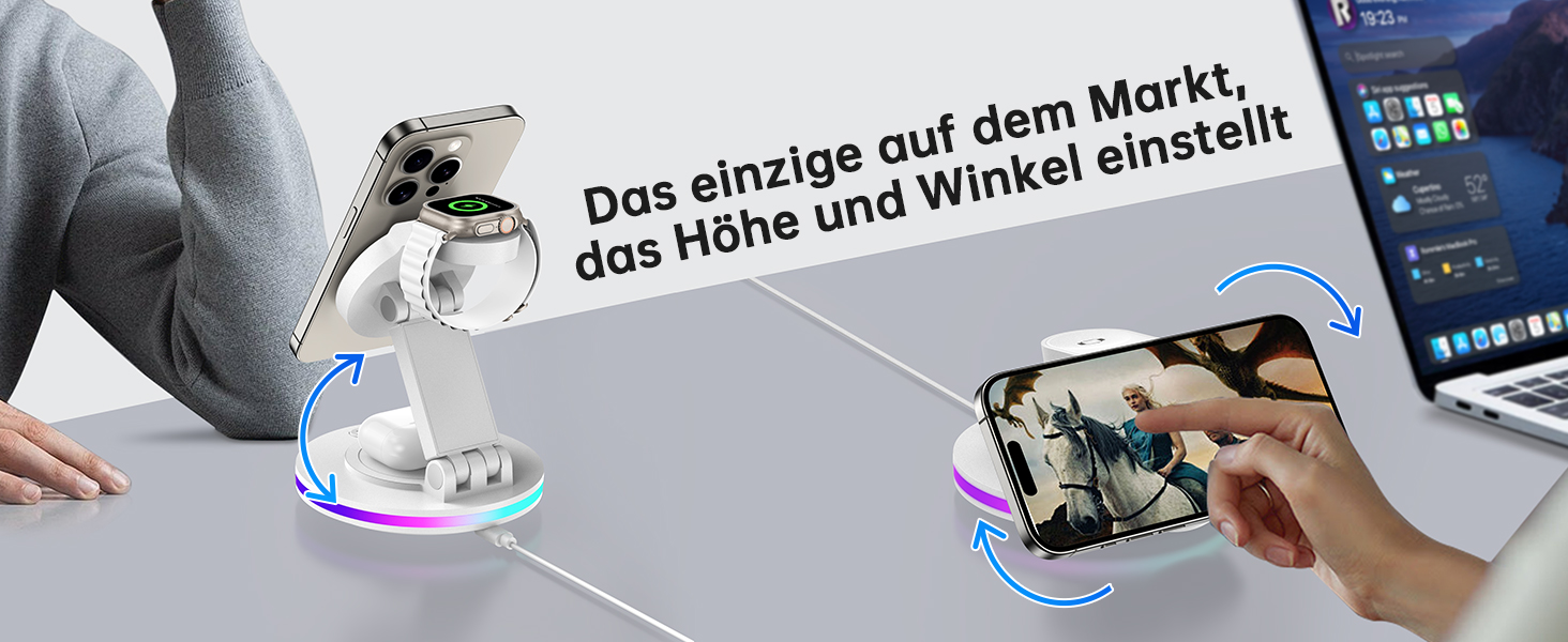 Бездротова зарядка MagSafe 3-в-1: зарядний стан для Apple Watch, iPhone 16/15/14 з нічним світлом, поворотний