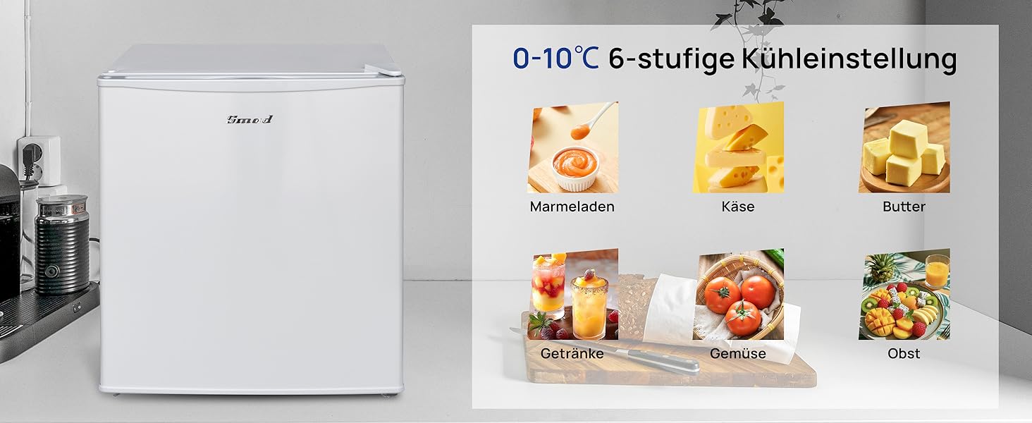 Холодильник Smad Mini 45L, компактний, 230V, з дверцятами, що відкриваються в обидві сторони, регулювання температури 0–10 °C, міні-холодильник для спальні, офісу, готелю, вітальні, білий