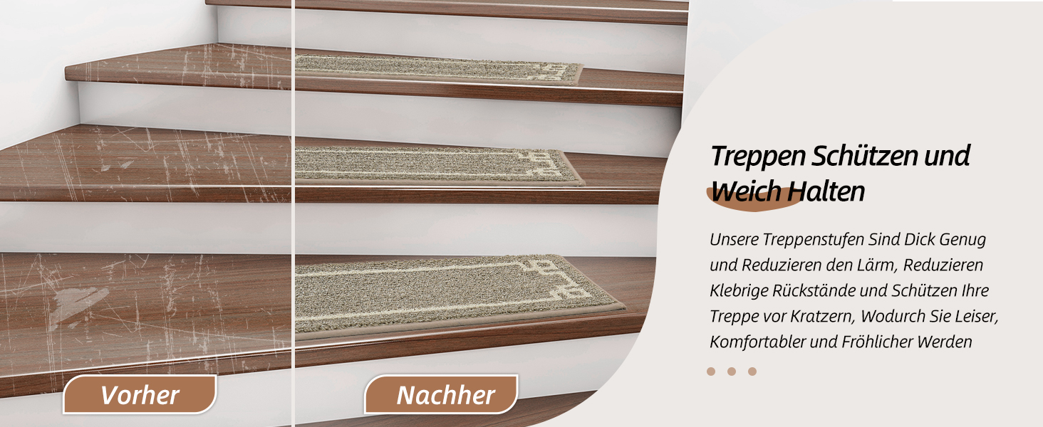 Килимочки на сходи BEQHAUSE, набір з 15 шт., самоклеючі, для дітей, літніх людей та домашніх тварин, 100% поліестер, TPE-підкладка, 22x70 см, бежевий