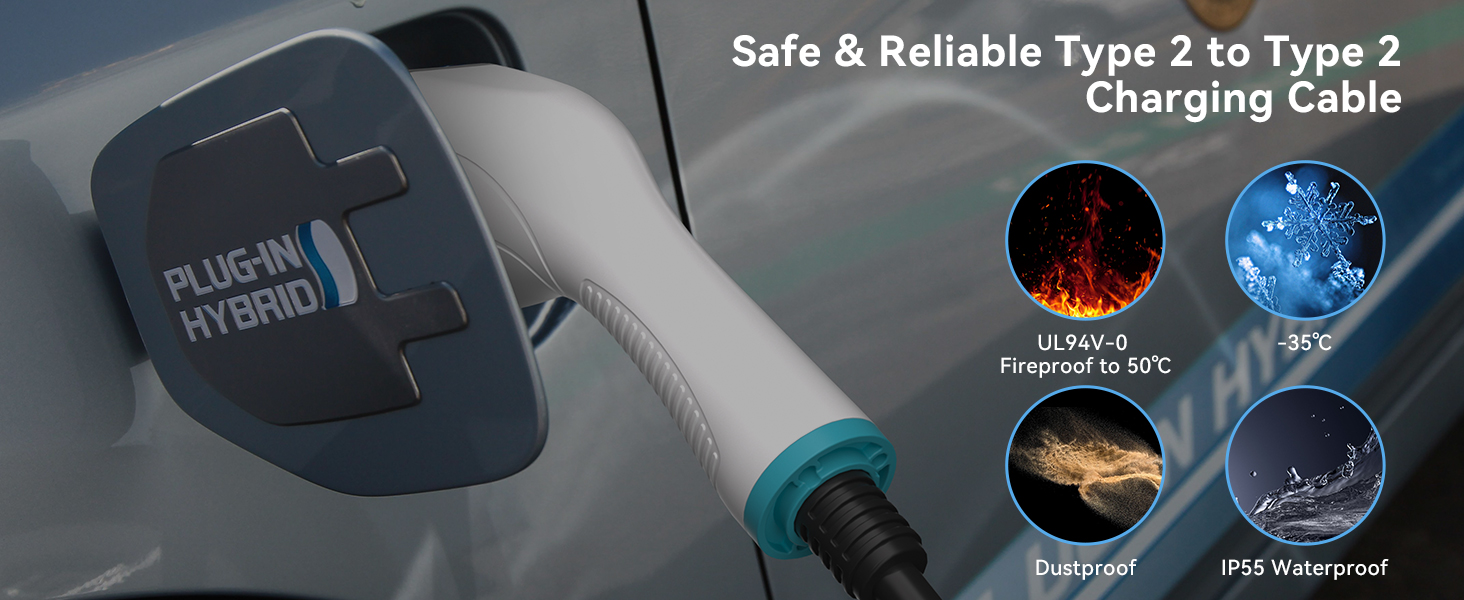 Кабель для зарядки електромобіля 22kW 32A Typ 2, 5м, IP55, для електромобілів та гібридів, з сумкою для зберігання