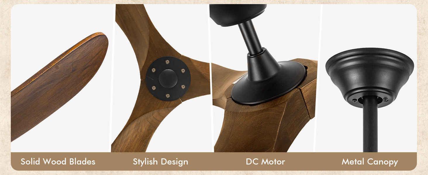 152 см, дерев'яний стельовий вентилятор з дистанційним керуванням, 3 лопаті, DC-двигун, для дому та вулиці, таймер, без освітлення