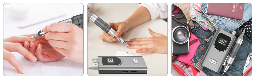 Електрична нігтьова фрезер Kredioo з LED-дисплеєм та 6 насадками для гель та акрил (35000 об/хв)