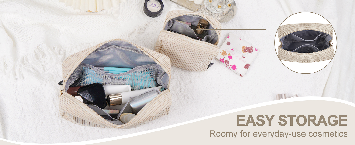 Косметичка MAGEFY для макіяжу: 2 шт. у наборі, з відділеннями, з корду, для подорожей, бежевий колір