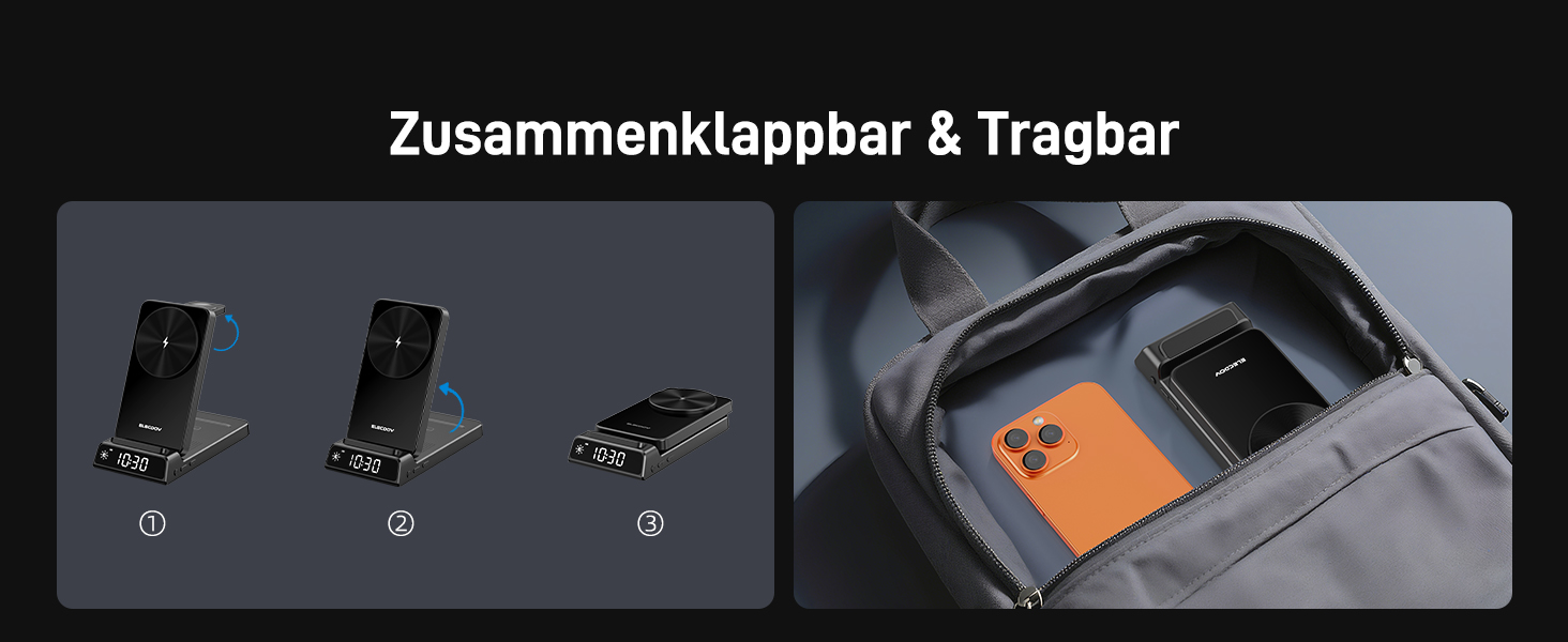 MagSafe Зарядний пристрій 3-в-1 для Apple Watch та iPhone (17 Pro Max/16/15), Бездротовий зарядний пристрій для Apple Watch (10-4) та AirPods, 25W, Чорний