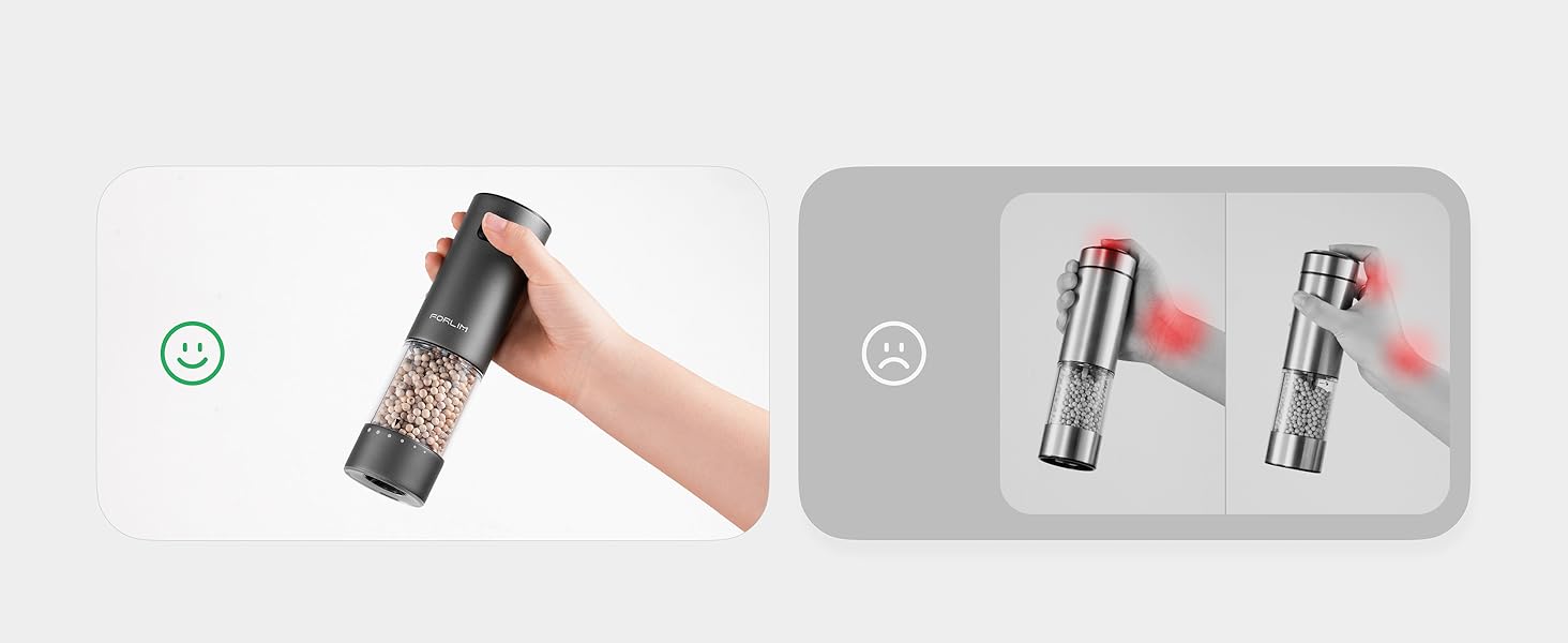 Електрична мельниця для солі та перцю FORLIM, USB-зарядка, регулювання помелу, 7 ступенів, 2 шт. (чорний+білий)