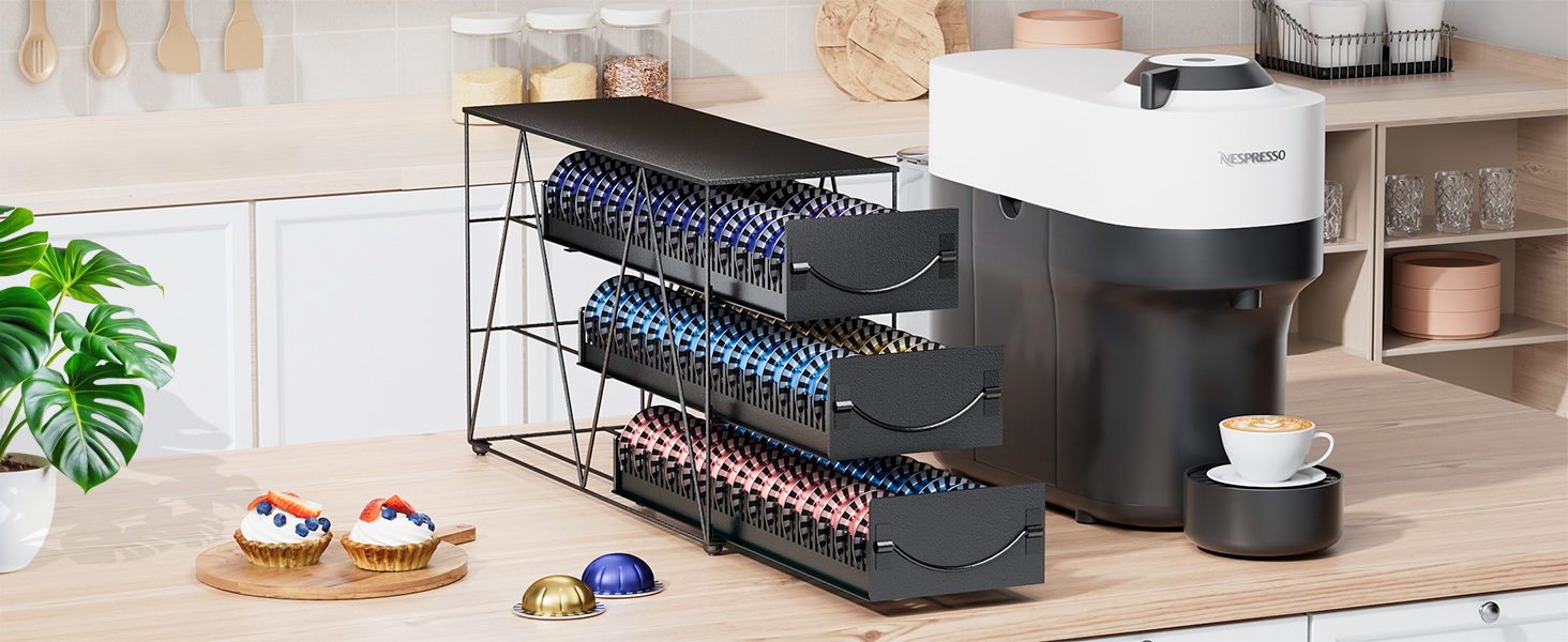Тримач для капсул кави Nespresso Vertuo та Dolce Gusto на 50 капсул, металевий, чорний