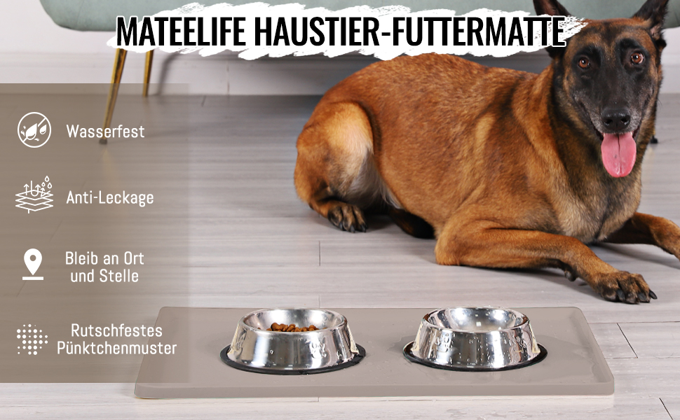 Підкладка під миску для котів та собак MateeyLife, силіконова, нековзна, водовідштовхувальна, 56x36 см, сіро-коричнева