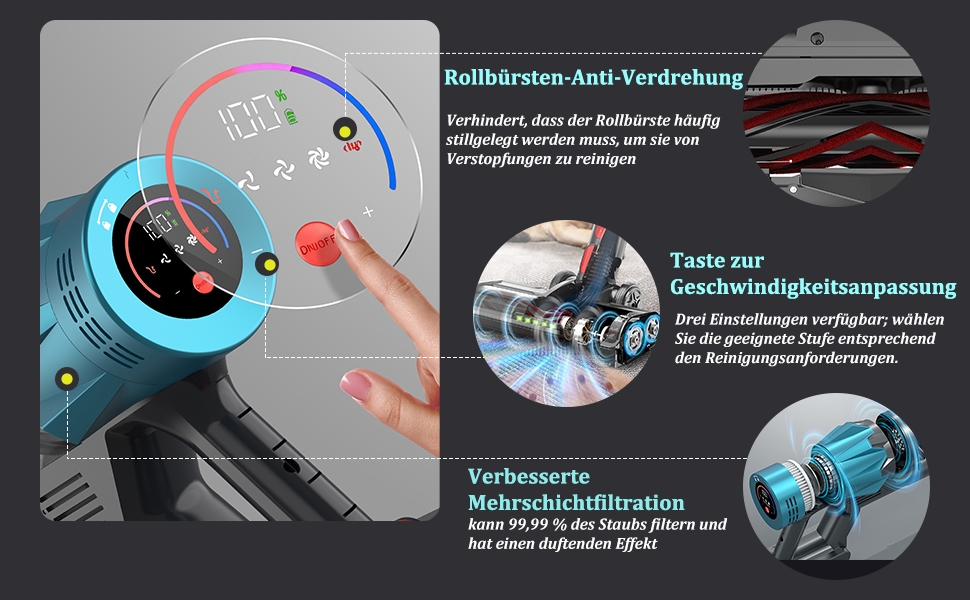 Bergxperten Orizom: Акумуляторний пилосос з автоматичним визначенням пилу | 60 хв роботи | Без мішка | Для килимів, твердих підлог та шерсті тварин | 550 Вт
