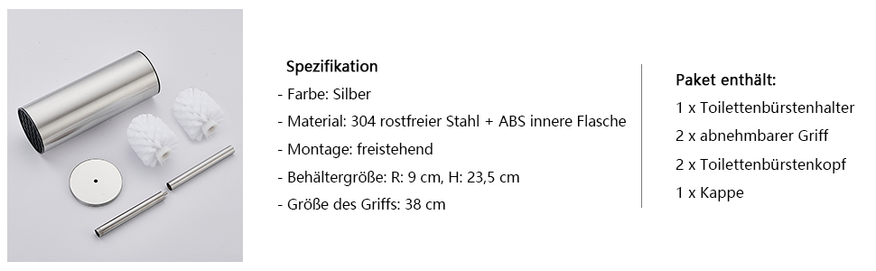 Набір для туалету FIISAYL: щітка для унітазу з підставкою, нержавіюча сталь, матове срібло