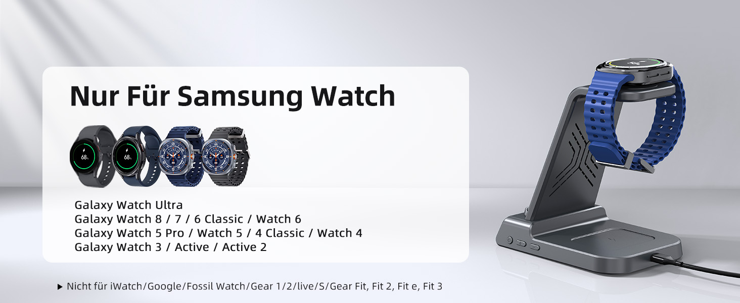 Бездротовий зарядний пристрій для Samsung Galaxy S25 Ultra, S24, Z Fold 6, Z Flip 6, Watch Ultra/8/7/6, Buds - чорний