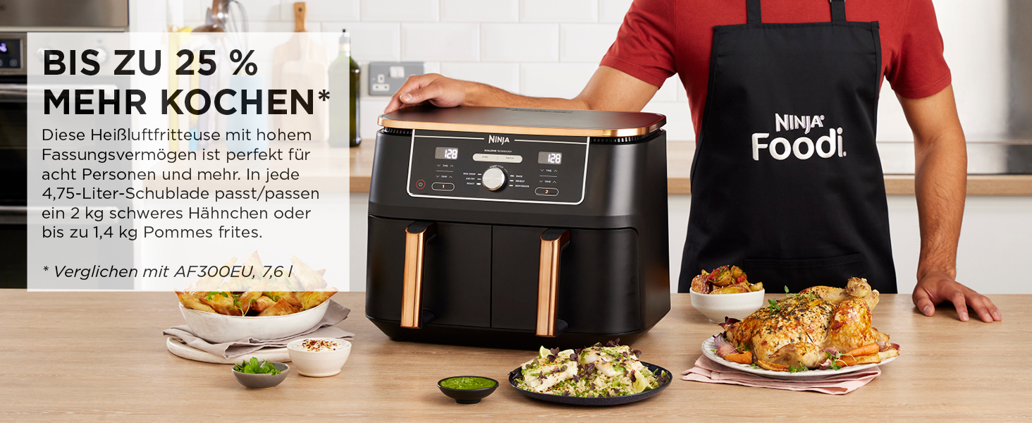 Ninja Foodi MAX Dual Zone Air Fryer - 9.5L, 6-in-1, Copper/Black - AF400EUCP