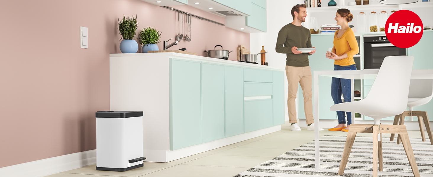Подвійне сміттєве відро Hailo Öko duo Plus M (2 x 9 л), сталевий роздільник сміття з кришкою Soft Close для кухні, білий