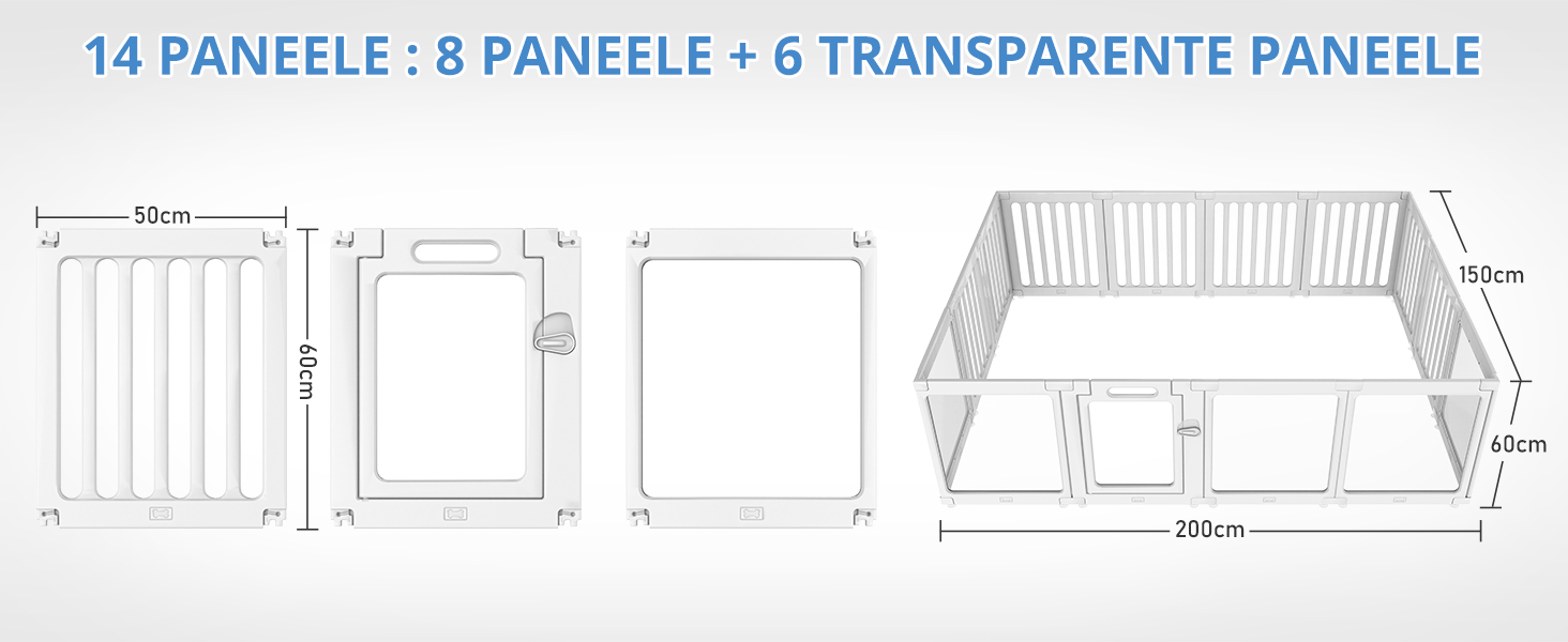 Акриловий вольєр для цуценят Indoor 60 см, прозорий вольєр для цуценят, вольєр для домашніх тварин з пластику для маленьких собак, легко збирається та чиститься, 14 панелей (200L x 150B x 60H см)