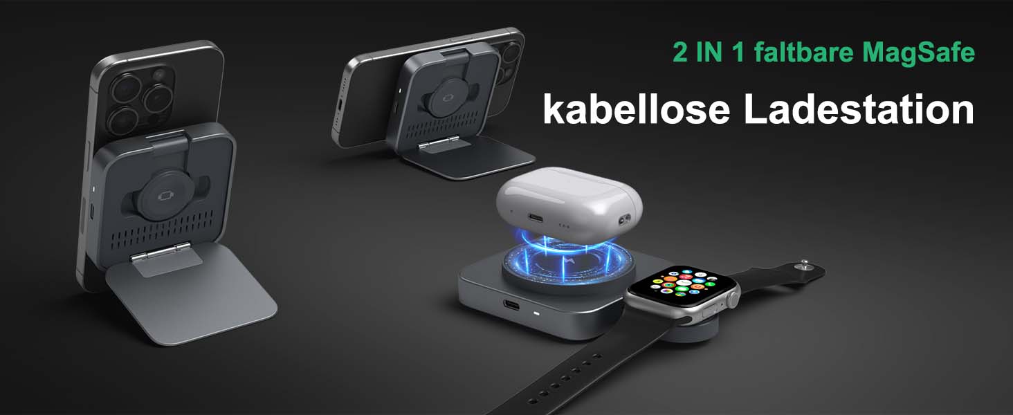 Бездротова зарядка MagSafe для Apple Watch та iPhone (сірий колір), сумісна з iPhone 16 15 14 13 12, iWatch Series, AirPods Pro 3 2