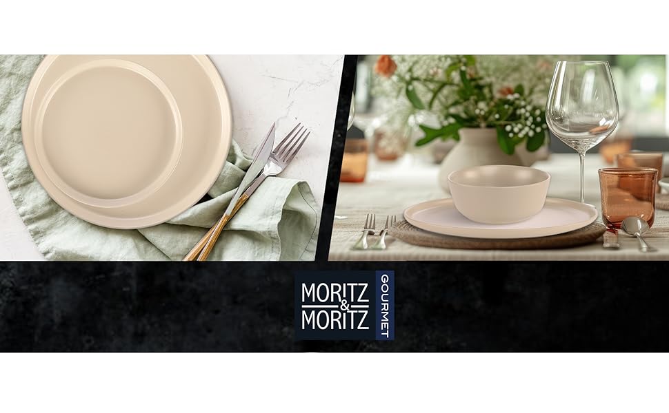 Moritz & Moritz Castello 20-Piece Dinnerware Set - Beige Stoneware Dinner Set for 4 - Includes Dinner Plates, Dessert Plates, Soup Plates, Bowls, and Cups