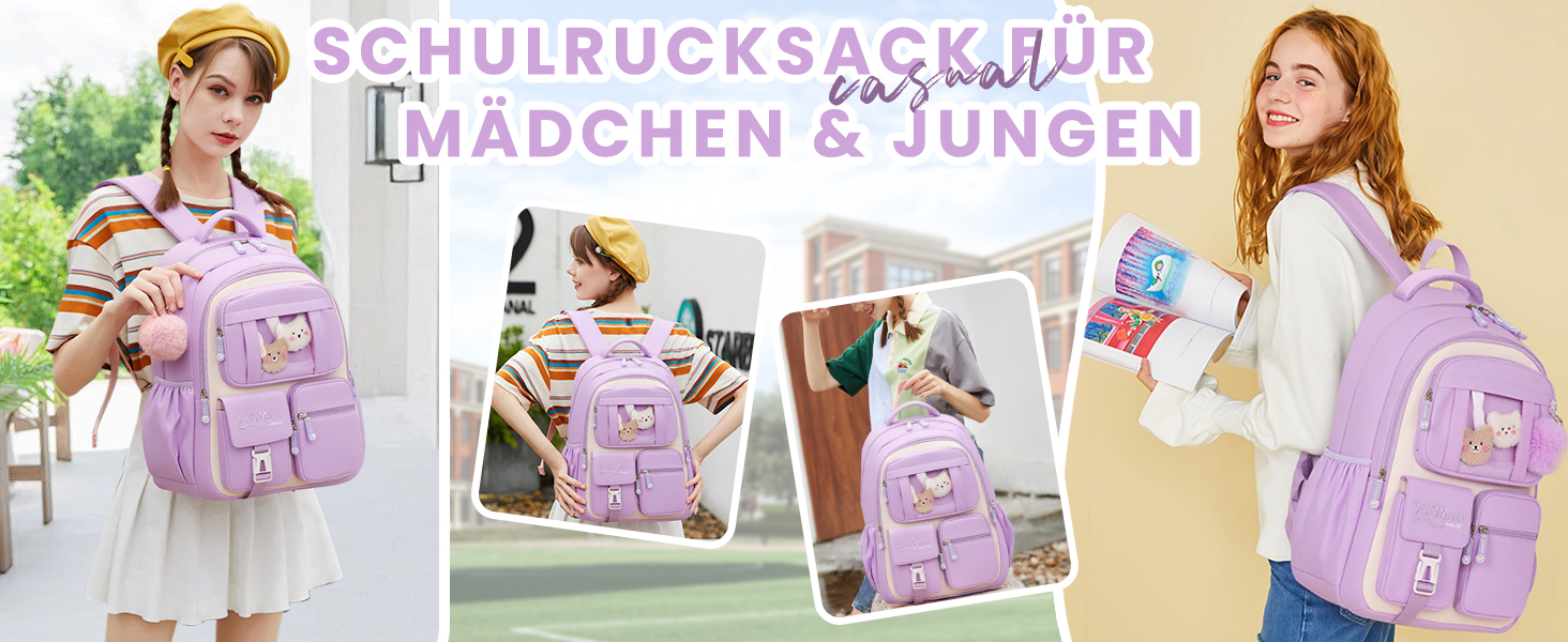 Шкільний рюкзак для дівчаток DivingBirds, 2-7 клас, 22L | Легкий дитячий рюкзак з дихаючою спинкою та м'якими лямками | З нагрудним ременем | Чорний