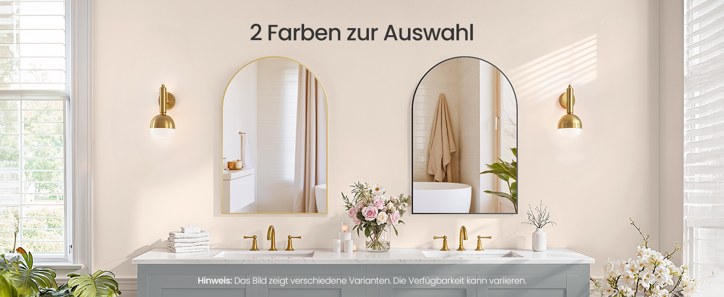 Дзеркало для ванної кімнати SONGMICS, настінне, з алюмінієвою рамою, 91 x 61 см, з захисною плівкою, 2 способи кріплення, для ванної, спальні, вітальні, LWM010BD01 (овальне, світло-золоте)