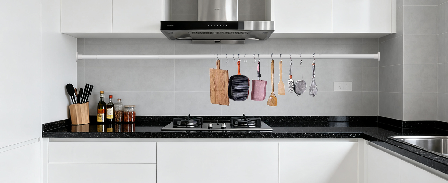 Висувна штанга для душу, штанга для душу без свердління, кріпиться без свердління, для шафи (70-195 см, білий)