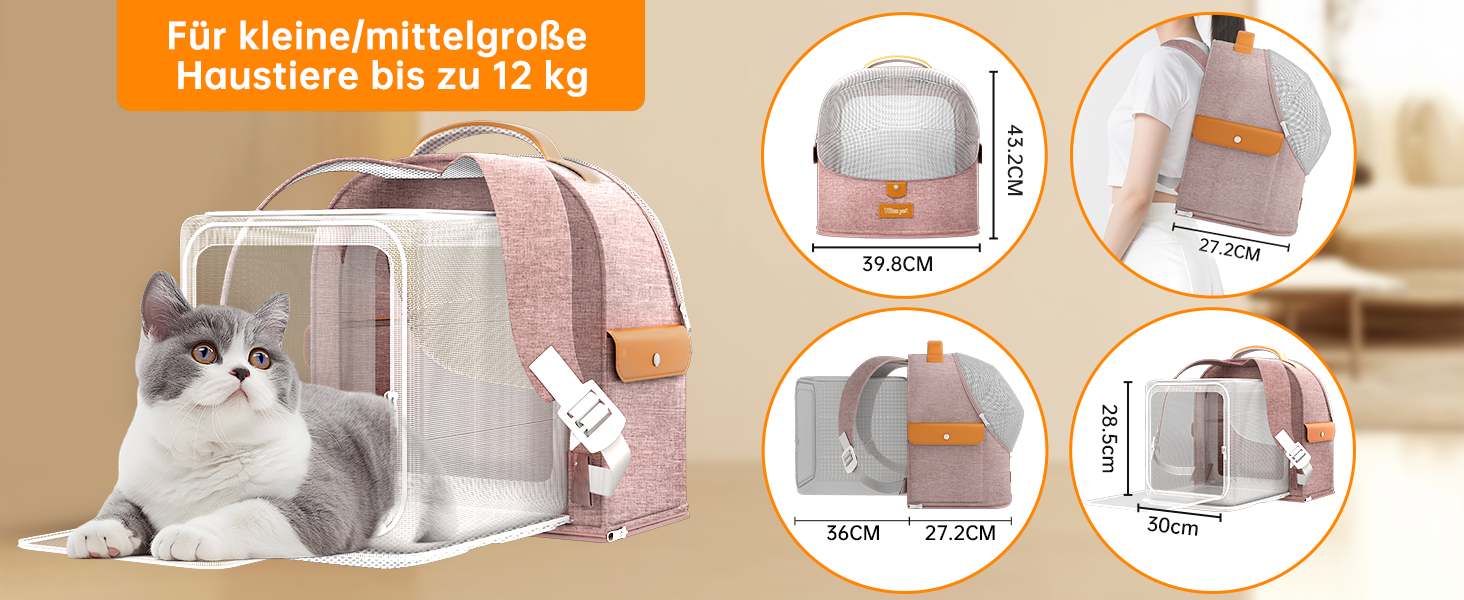 Розширюваний рюкзак для кота - рюкзак-переноска для тварин з дихаючим 4D-сіткою, для собак та котів до 12 кг (Рожевий)