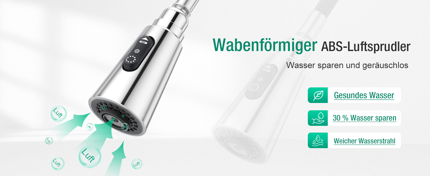 Кран кухонний CREA Wasserfall висувний з дозатором мила, нержавіюча сталь, 360° оберт, 4 режими, хром