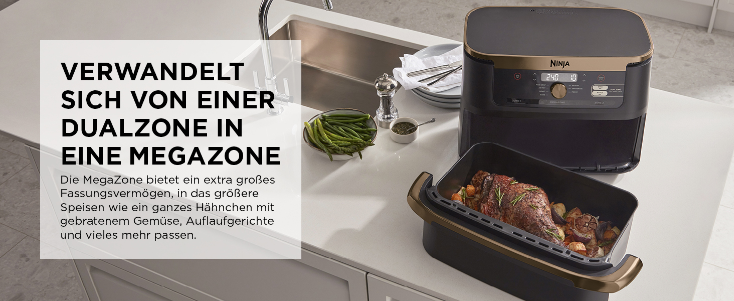 Ninja Foodi FlexDrawer Dual Zone Air Fryer - 7-in-1 with Removable Divider, Non-Stick Coating, Dishwasher Safe Basket, Black & Copper, AF500EUCP