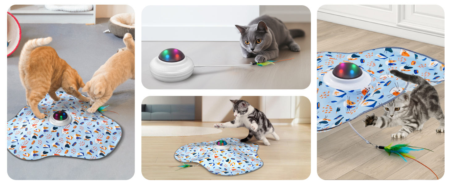 Interactive Cat Toy: 2-in-1 Hide-and-Seek Feathers Electric Cat Toy with Gong - Rechargeable Intelligence Toy for Active House Cats, Suitable for Cats of All Ages
