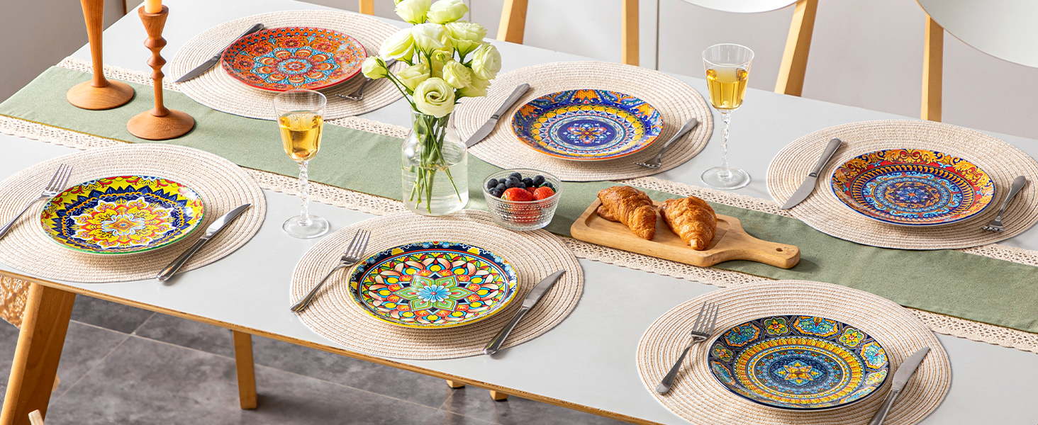 Набір посуду з порцеляни Vancasso 18-Piece для 6 осіб (6 великих тарілок, 6 десертних тарілок, 6 салатників), Boho серія KRVI