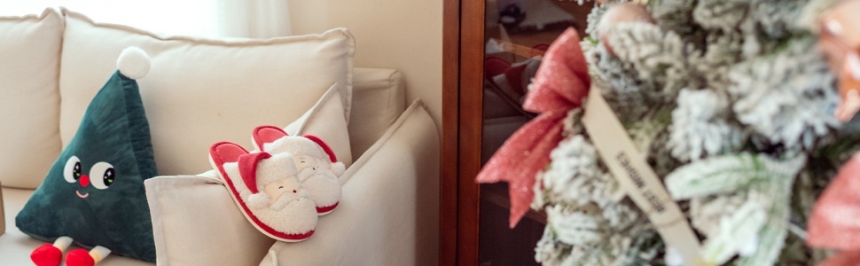 Тапочки зимові жіночі та чоловічі з м'якої плюшевої підкладки та піною з пам'яті, антиковзкі тапочки для дому/на вулицю, зручні сліпони для всієї родини Санта Клаус 40/41 EU