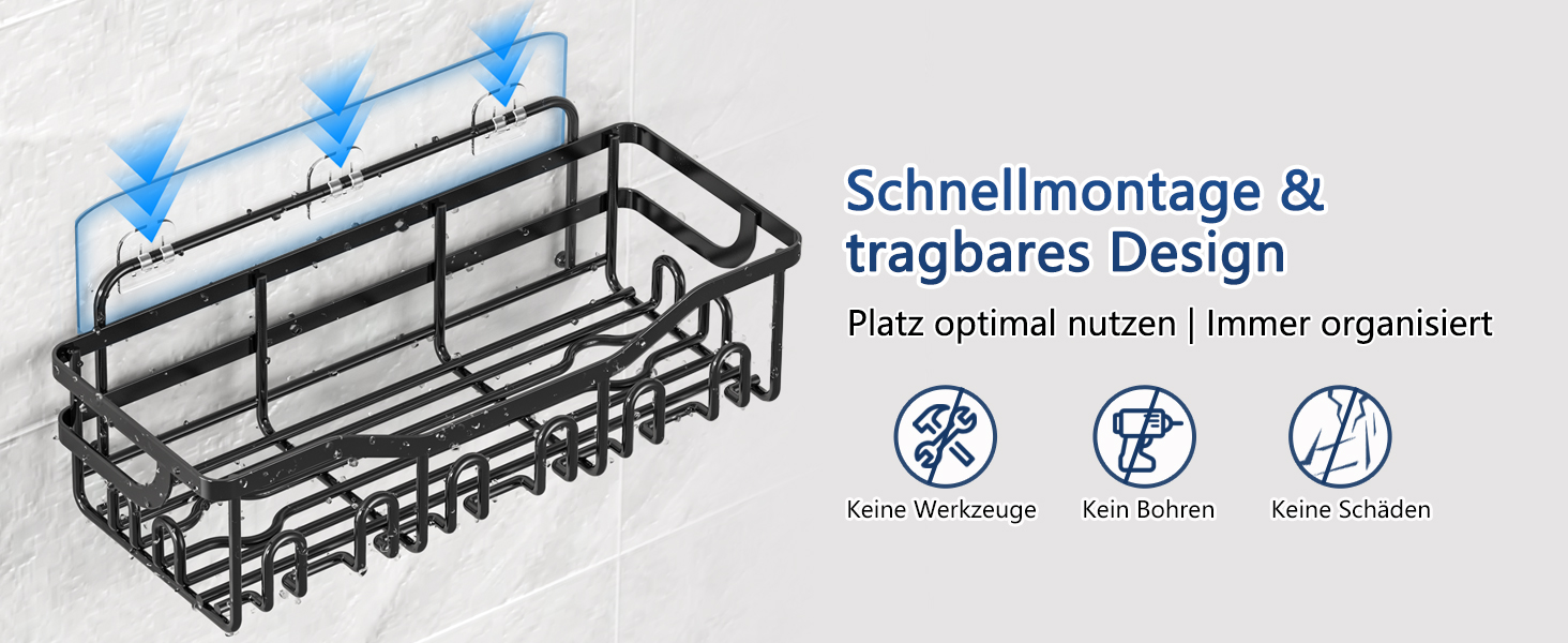 Набір з 5 полиць для душу без свердління, чорний колір. Органайзер для душу з 28 гачками, тримачем для пасти та 2 мильницею. Підходить для шампуню та інших аксесуарів для ванної кімнати.
