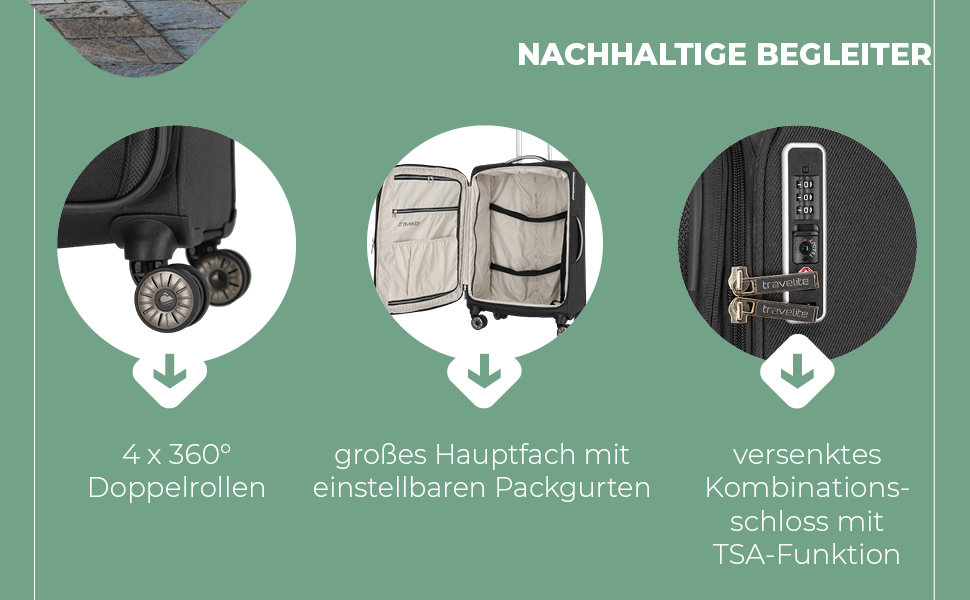 Валіза Travelite MIIGO велика з розширенням, екологічна, 4 колеса, TSA-замок, 77 см, 90-96 літрів, колір: Матча (зелений)