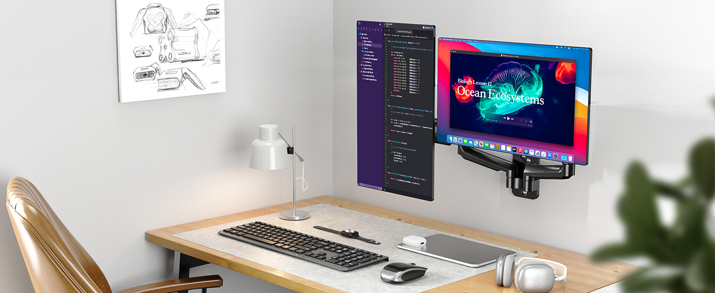 Кріплення для монітора HUANUO, 2 монітори, 17-32 дюйми, газ-амортизатор, VESA 75/100 мм, 8 кг, для геймінгу