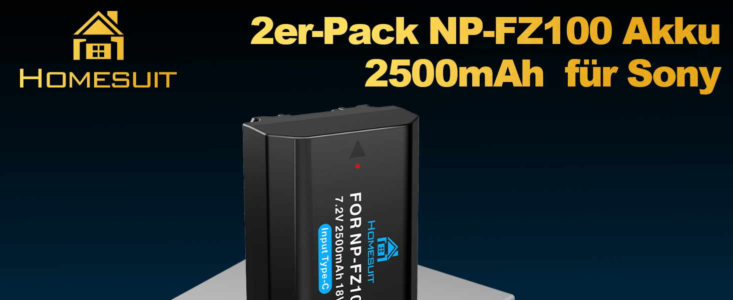 Акумулятор NP-FZ100 Homesuit 2280mAh та подвійний зарядний пристрій для камер Sony ZV-E1, FX3, FX30, A7RIII, A7RV, A7RIV, A7SIII, A7III, A7IV, A7C, A7CII, A6600, A6700, Alpha A1, A9, A9II, A9III, 9R, A9R, 9S (2 шт.)