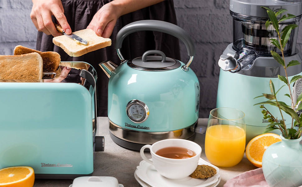 Електричний чайник Vintage Cuisine з термометром (м'ятний колір)