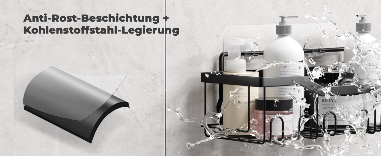 Набір з 5 полиць для душу OUSFOT без свердління, чорного кольору, вологостійкі, для ванної, кухні та санвузла