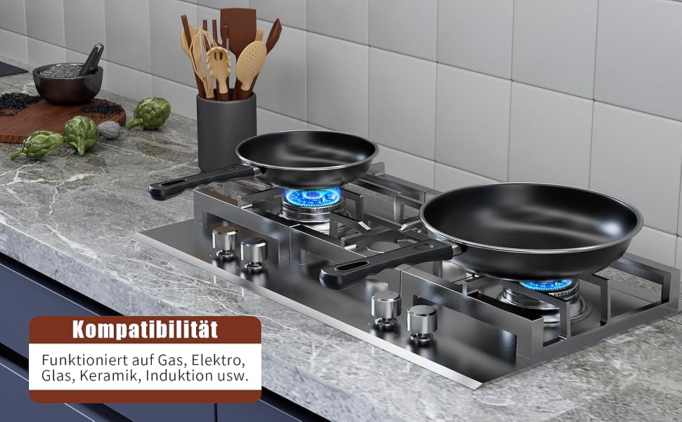 Набір сковорідок Pfannenset: 24см, 26см, 30см. 3 шт. Сковорода для омлетів, стійка до нагріву, без PFAS, для всіх типів плит, включаючи індукцію (SV2)