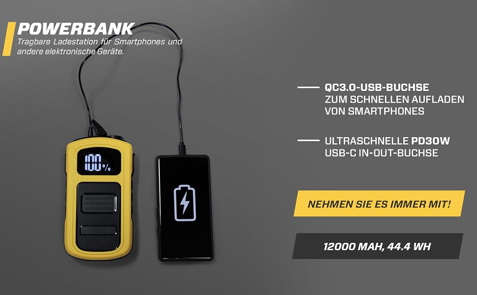 Бустер для автомобіля MAXTOOLS JS500 2200A 22Ah, пусковий пристрій (джампстартер) для 12V дизельних та бензинових двигунів, Powerbank з LED-ліхтарем та USB