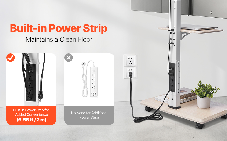 Підставка для телевізора VEVOR на роликах, регульована по висоті, поворотна (25°), з полицею, для телевізорів 81-178 см (до 40 кг), для спальні/вітальні