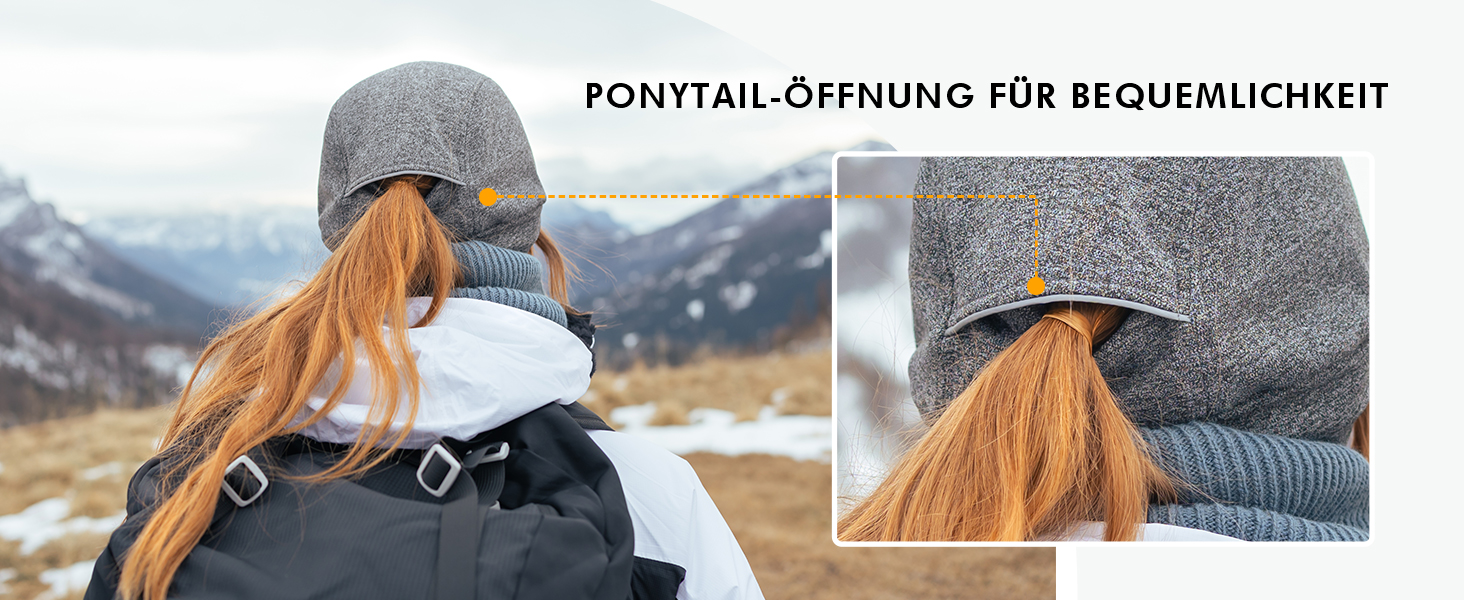 Водонепроникна шапка-кепка TOP-EX для жінок з відкидною часткою та отвором для хвостика, тепла флісова підкладка, біг узимку, світловідбиваюча, сірий колір, розмір L-XL