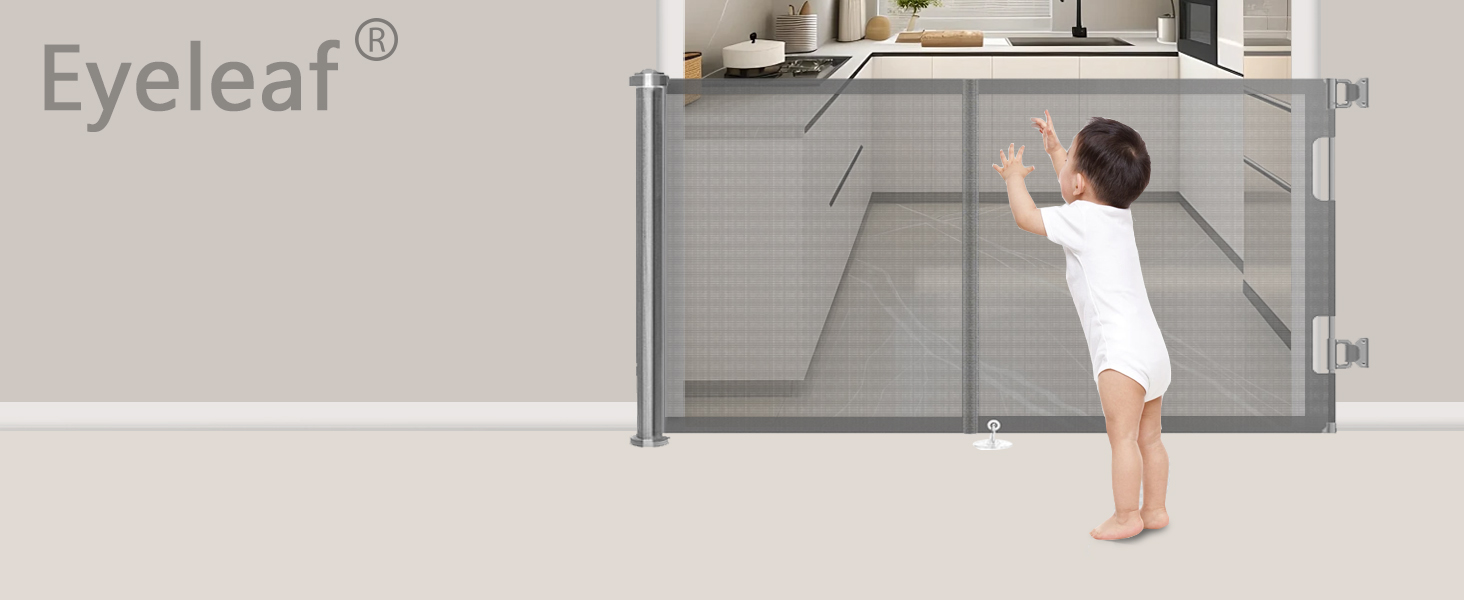 Захисне ворота для дитячих воріт, захист від сходів, розтяжне, 0-150 см, для дітей, котів та собак, внутрішнє та зовнішнє використання (200 см/сірий)