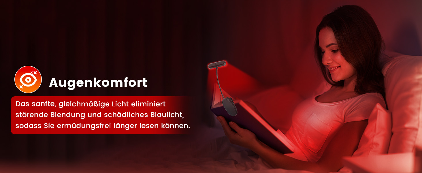 Ліхтарик для читання з червоним світлом 670 нм, кліпса на книгу, з функцією пам'яті, димування та USB-зарядкою. Без синього світла, портативний, для ліжка та захисту очей.