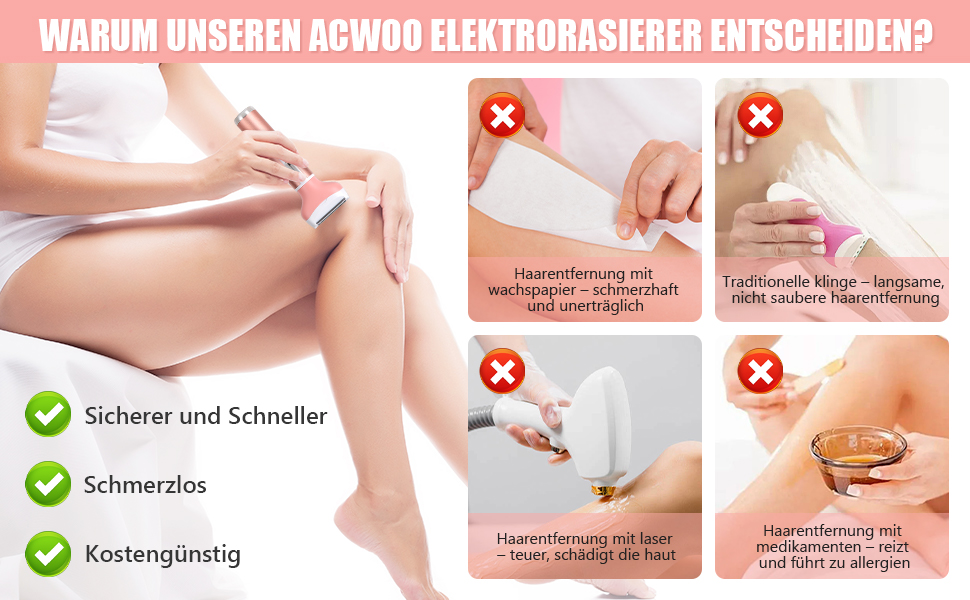 Електричний жіночий бритва ACWOO 4-в-1: для обличчя, носа, під пахвами, в зоні бікіні. USB-зарядка (G-orange)