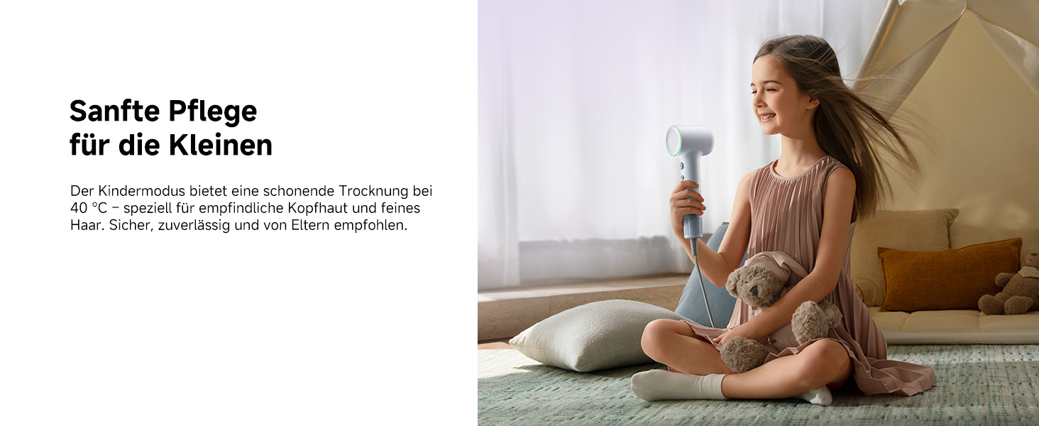 Фен DREAME Hair: Швидке сушіння, 110 000 обертів/хв, іонізація, регулювання температури та потужності, насадка-дифузор, тиха робота, білий (блакитний, міні)