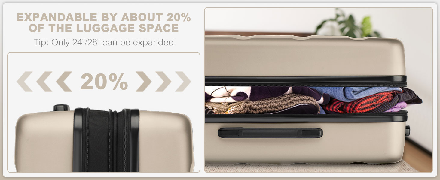 Набір валіз KONO 3 в 1: M, L, XL, розширюваний, з TSA-замком, з ABS+PC, золотий