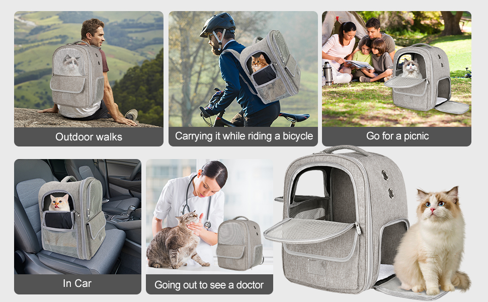 Рюкзак-переноска для котів та собак, дихаючий, сірий | Рюкзак для тварин для подорожей, прогулянок, хандлінгу