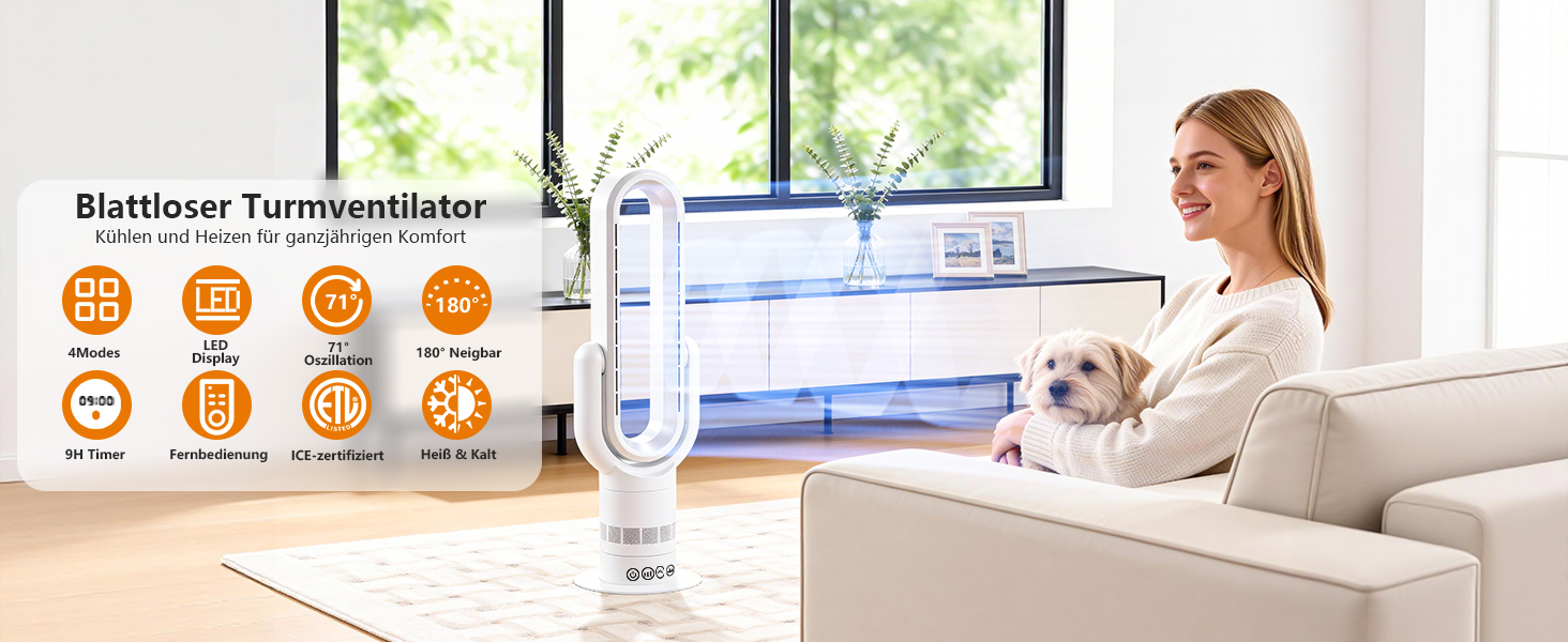 Безлопатевий вентилятор-нагрівач TP18Pro 2-в-1: охолодження та обігрів, 10 режимів охолодження, 3 - обігріву, пульт та сенсорне керування, тихий DC-двигун