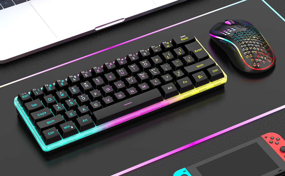 Ігрова механічна клавіатура RedThunder 60% з RGB-підсвічуванням та миша 3200 dpi, QWERTY ES-layout, Anti-Ghosting