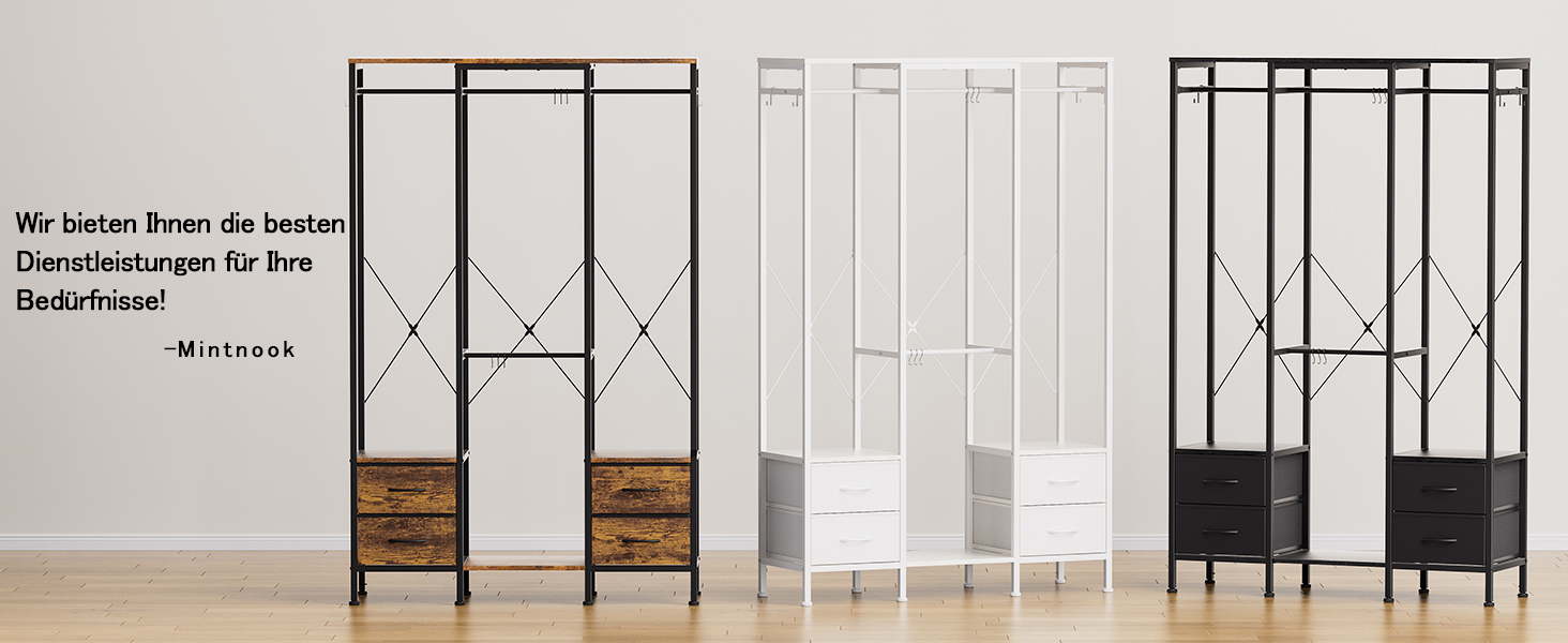 Відкрита шафа для одягу з вішалкою та 4 шухлядами, біла. Підходить для спальні, вітальні, передпокою. Стабільна та міцна.