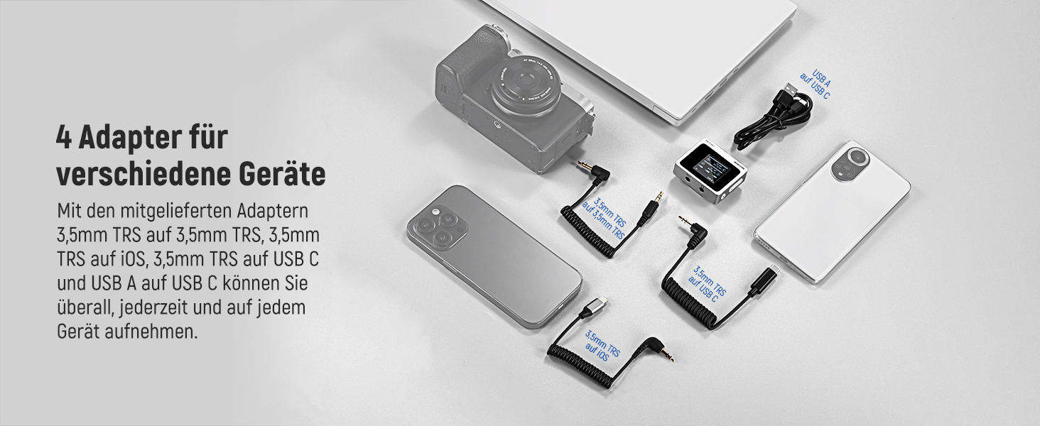 NEEWER Міні бездротове мікрофону, комплект 1RX+2TX+зарядний кейс, 150м радіус дії, для iPhone, iPad, Android, DJI, Insta360, PC, Mac