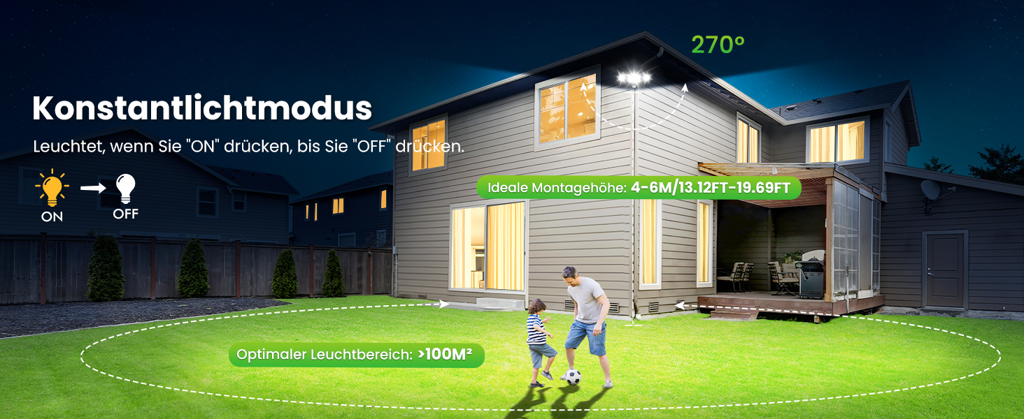 CLY LED прожектор 42 Вт з датчиком руху та пультом, 3600 Лм, 6500K, триголовий, вуличний, IP66, для гаража і тераси