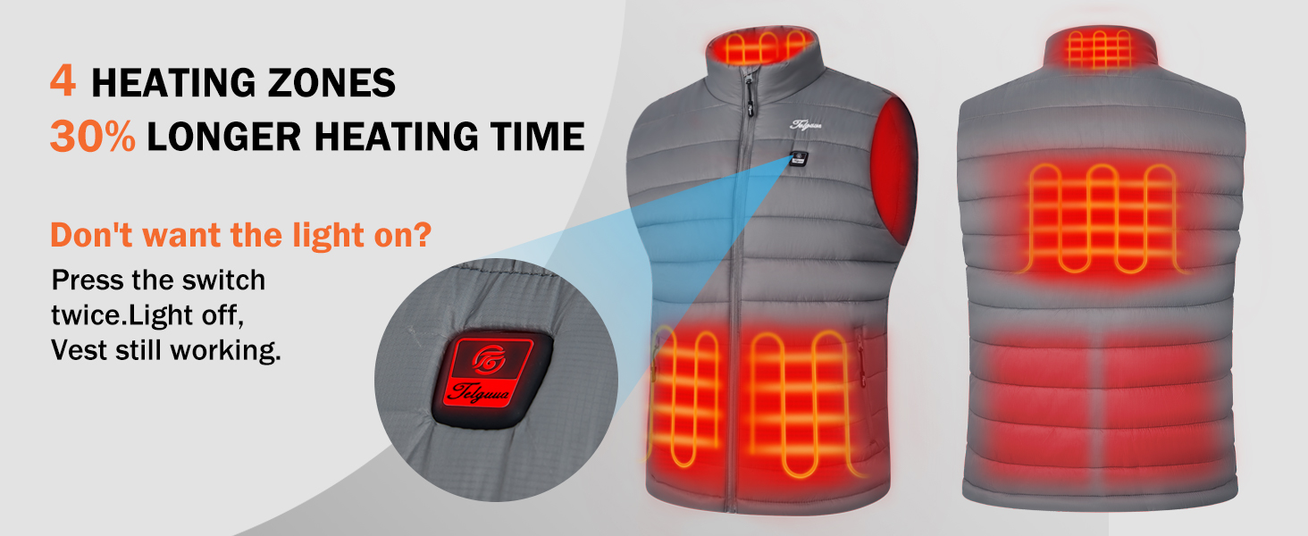 Електрична гріюча жилетка для чоловіків Telguua з Powerbank 12000mAh, 3 температурні режими, 4 зони нагріву, для катання на лижах та роботи на відкритому повітрі (Сірий, M)
